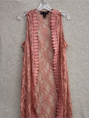 Dusty Rose Lace Open-Front Duster